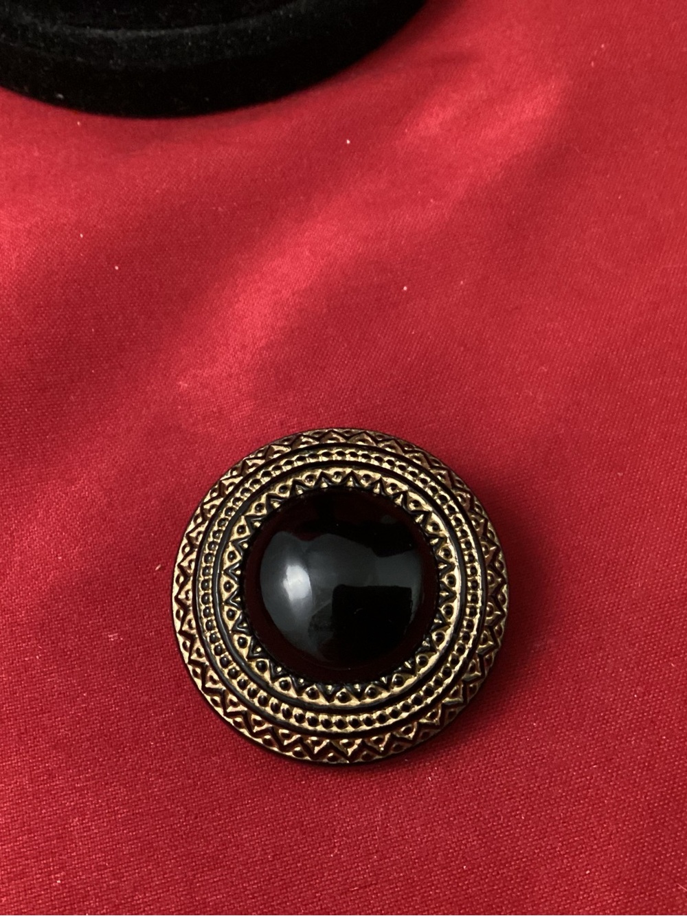 Vintage Gold-Tone Brooch with Black Plastic Cabochon made in West Germany
